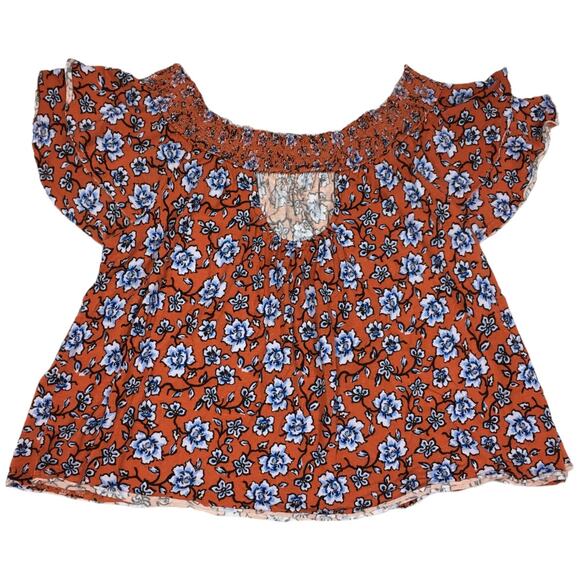American Rag Top Floral Off the Shoulder Casual Blouse‎ Women's M Keyhole Back - Picture 10 of 10